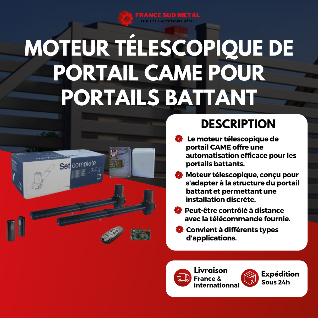 MOTEUR TÉLESCOPIQUE DE PORTAIL CAME POUR PORTAILS BATTANT