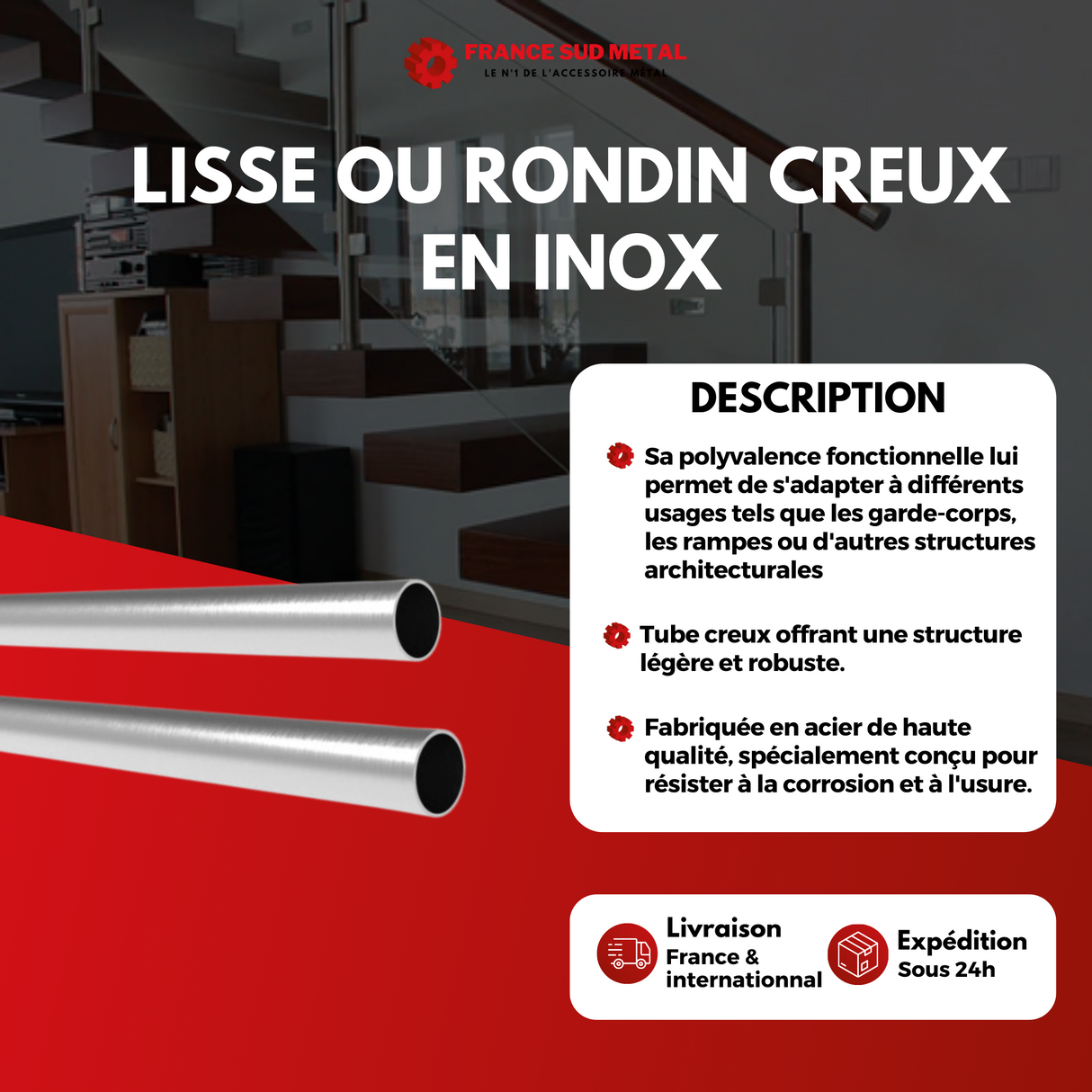 Lisse creuse en D12mm en inox