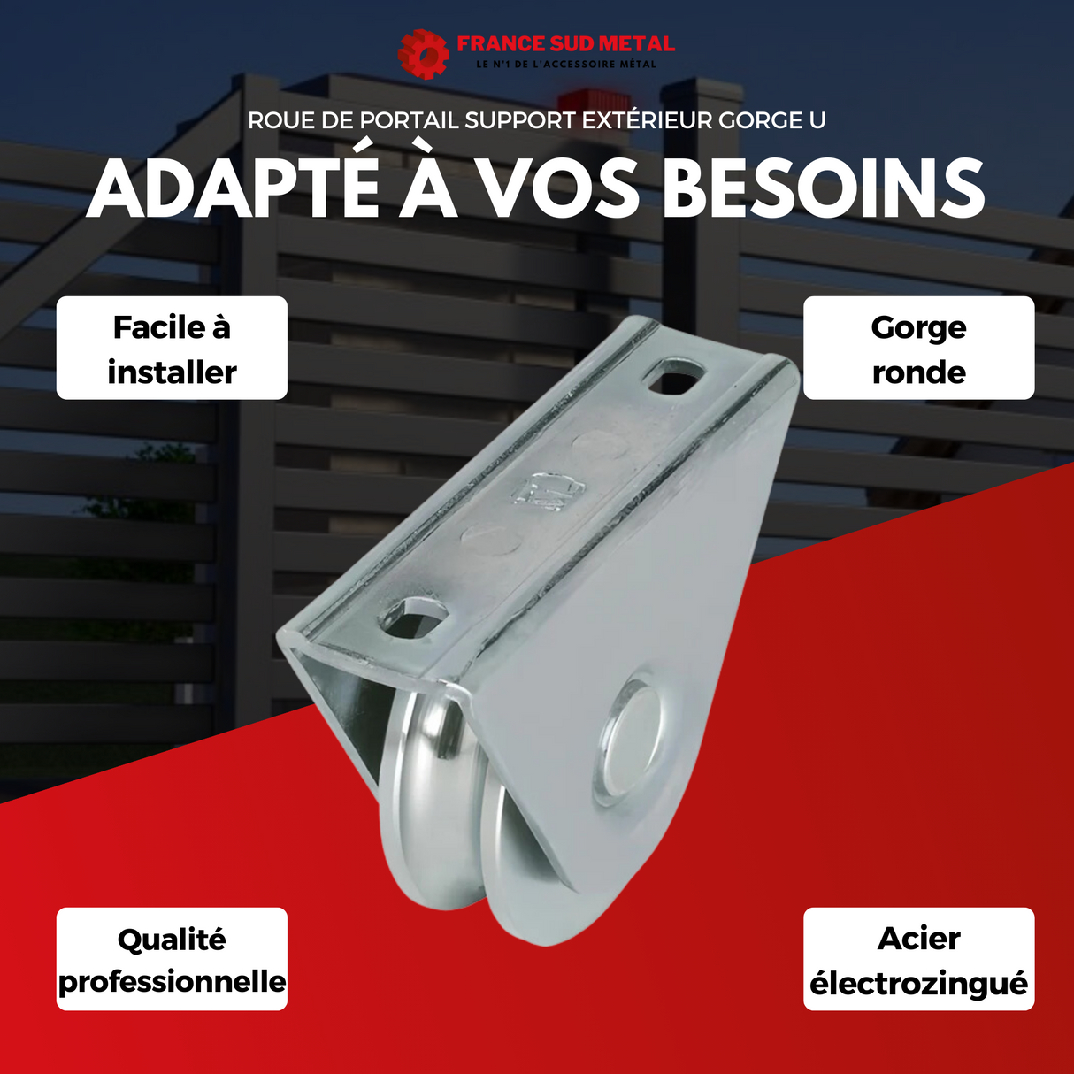 Galet support extérieur gorge ronde – Roue portail coulissant Ø60/80/100 mm