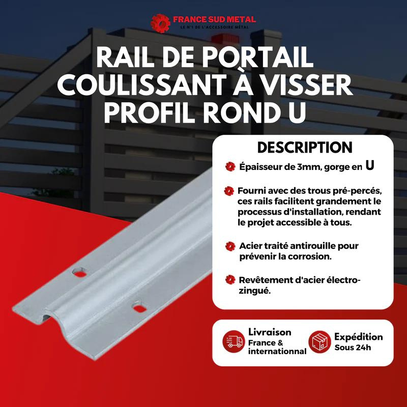 RAIL DE PORTAIL COULISSANT À VISSER PROFIL GORGE RONDE