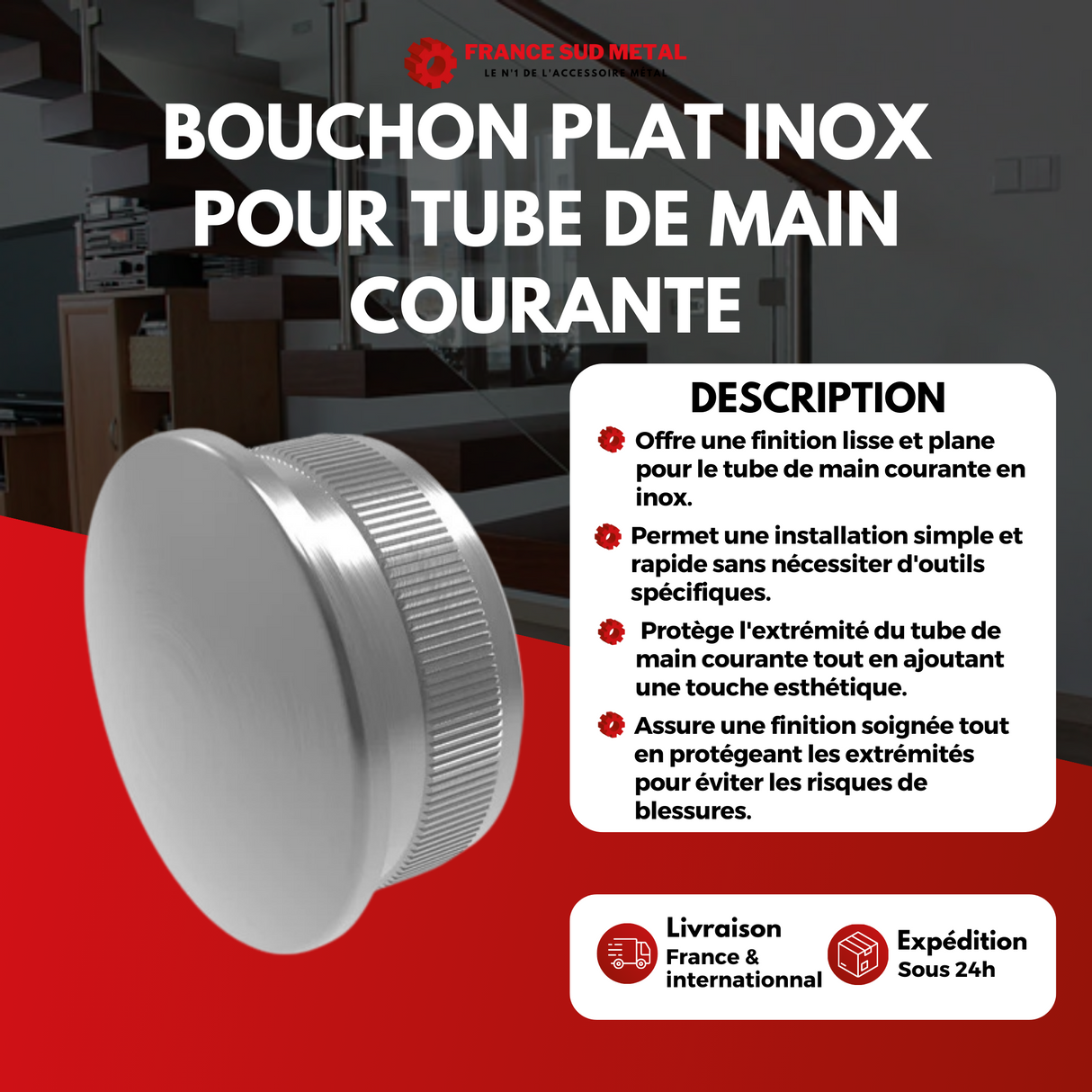 Bouchon plat inox pour tube de main courante -2