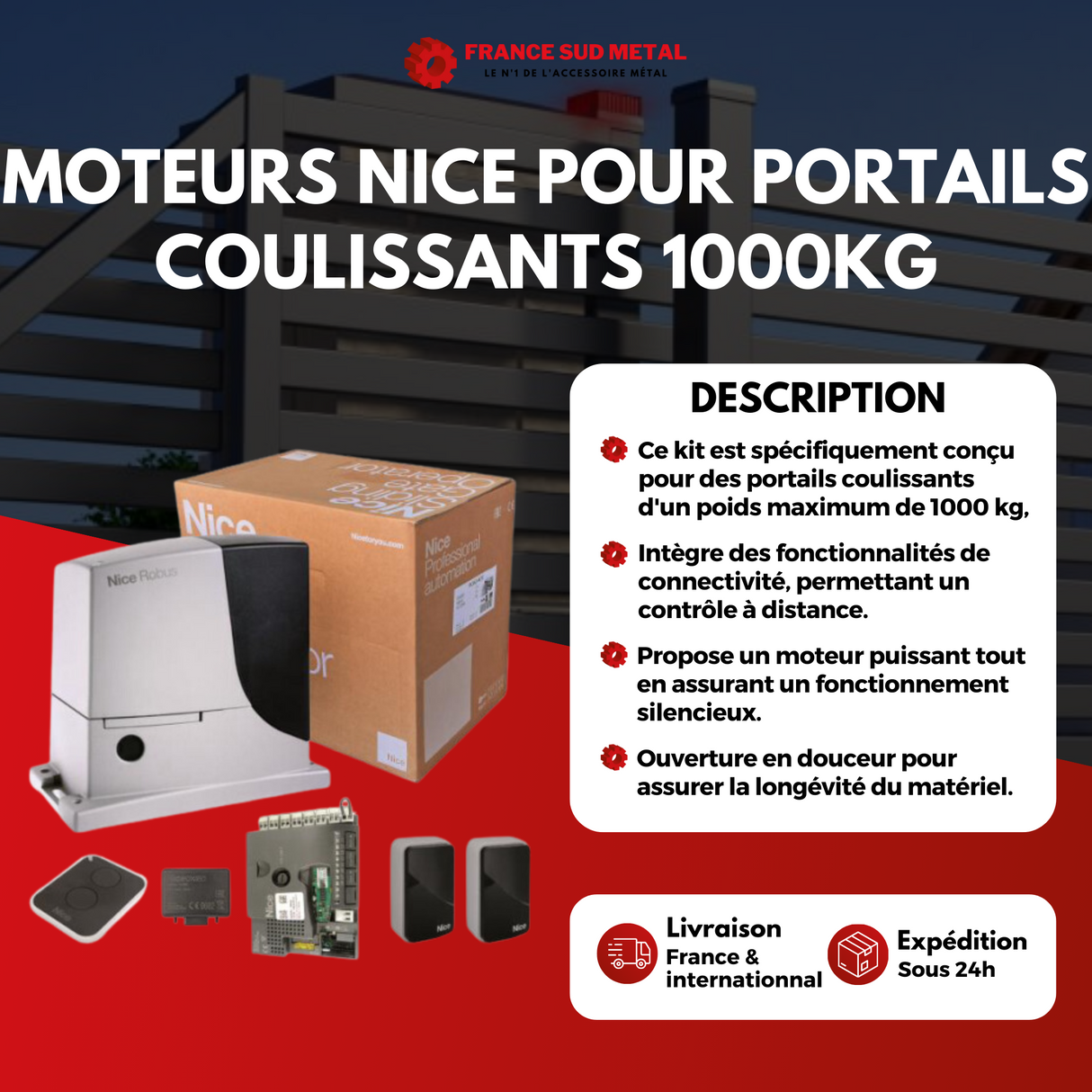 MOTEUR NICE POUR PORTAILS COULISSANTS 1000KG