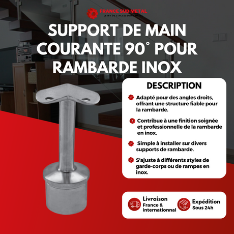 Support de main courante 90° pour rambarde inox