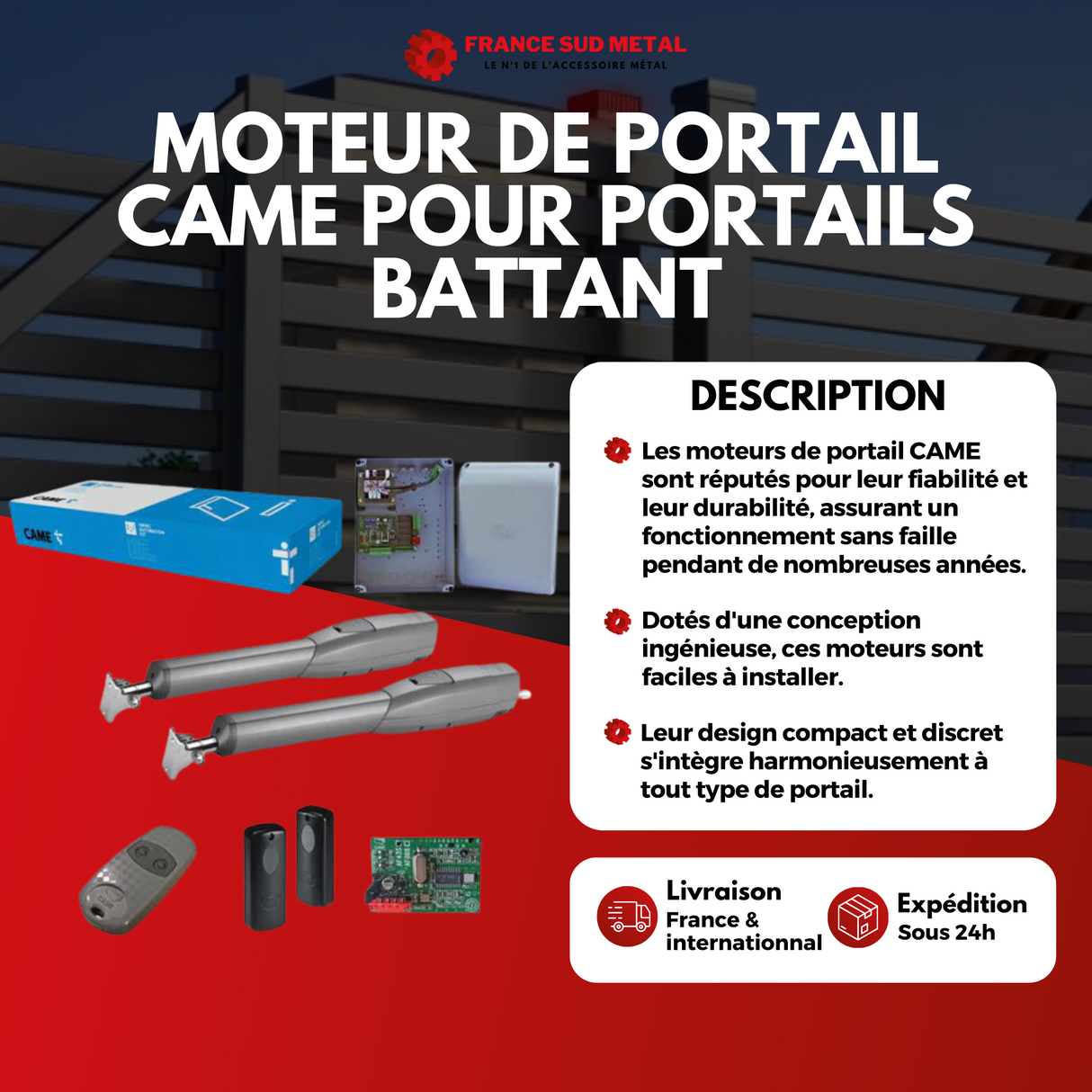 MOTEUR DE PORTAIL CAME POUR PORTAILS BATTANT