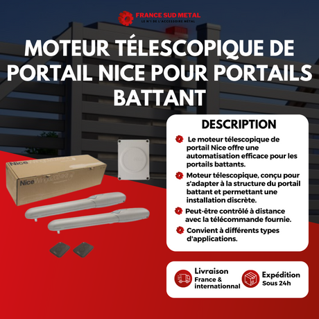 MOTEUR TÉLESCOPIQUE DE PORTAIL NICE POUR PORTAILS BATTANT 7M/400KG