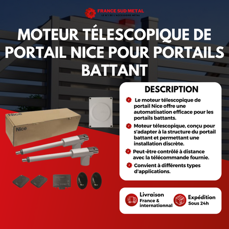 MOTEUR TÉLESCOPIQUE DE PORTAIL NICE POUR PORTAILS BATTANT