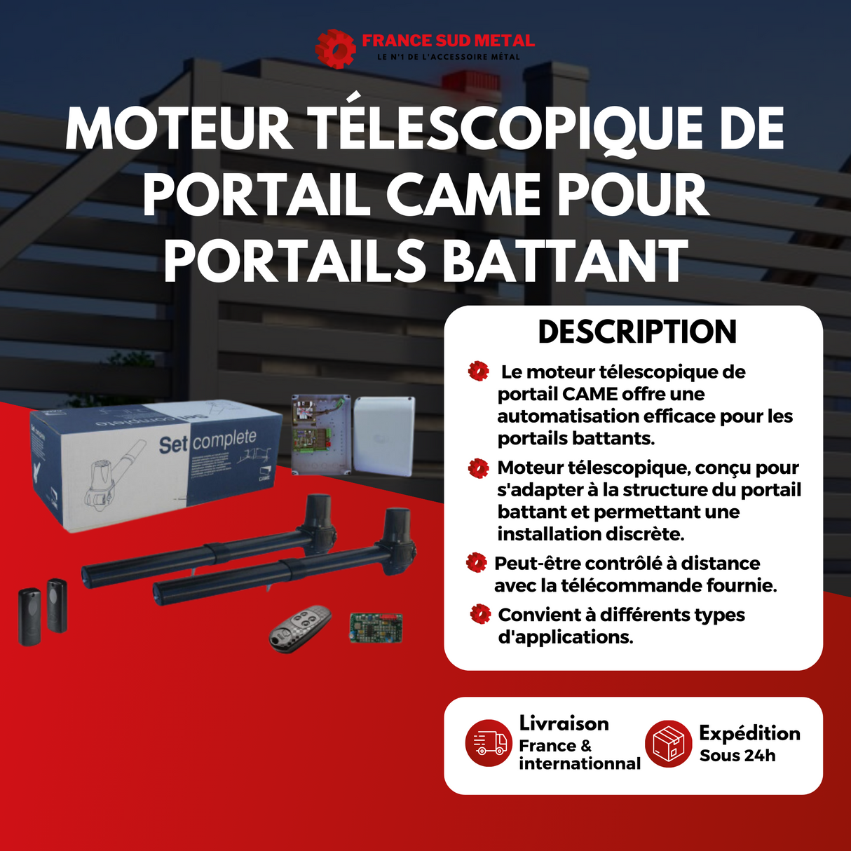 MOTEUR TÉLESCOPIQUE DE PORTAIL CAME POUR PORTAILS BATTANT 