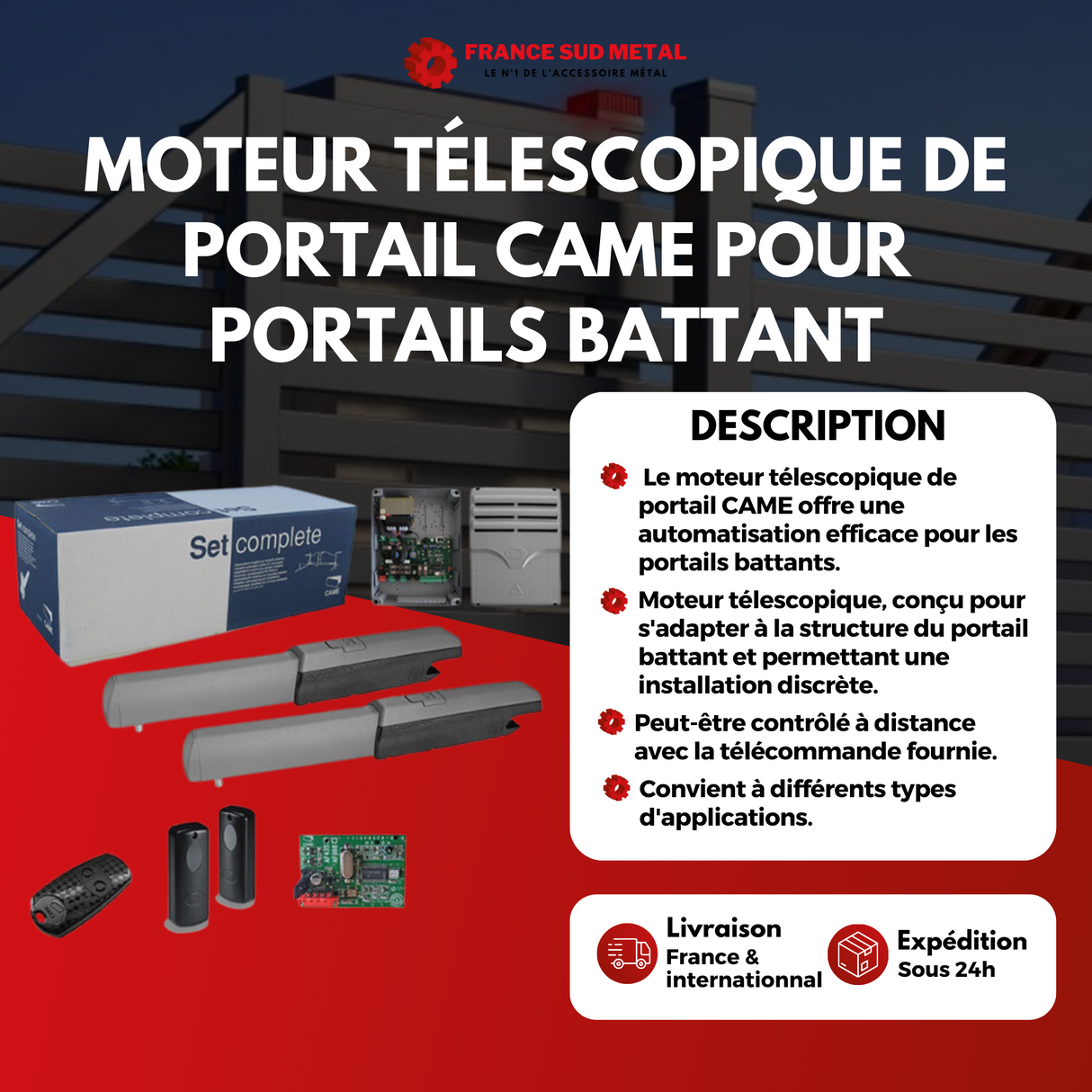 MOTEUR TÉLESCOPIQUE DE PORTAIL CAME POUR PORTAILS BATTANT -3