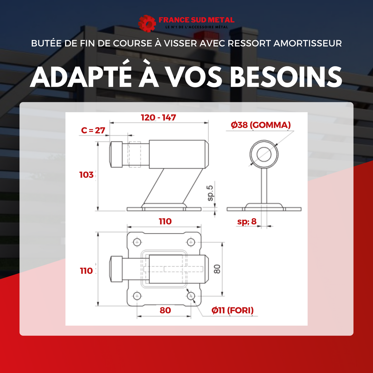 Butée de fin de course à visser pour portail avec ressort amortisseur - top quality -4