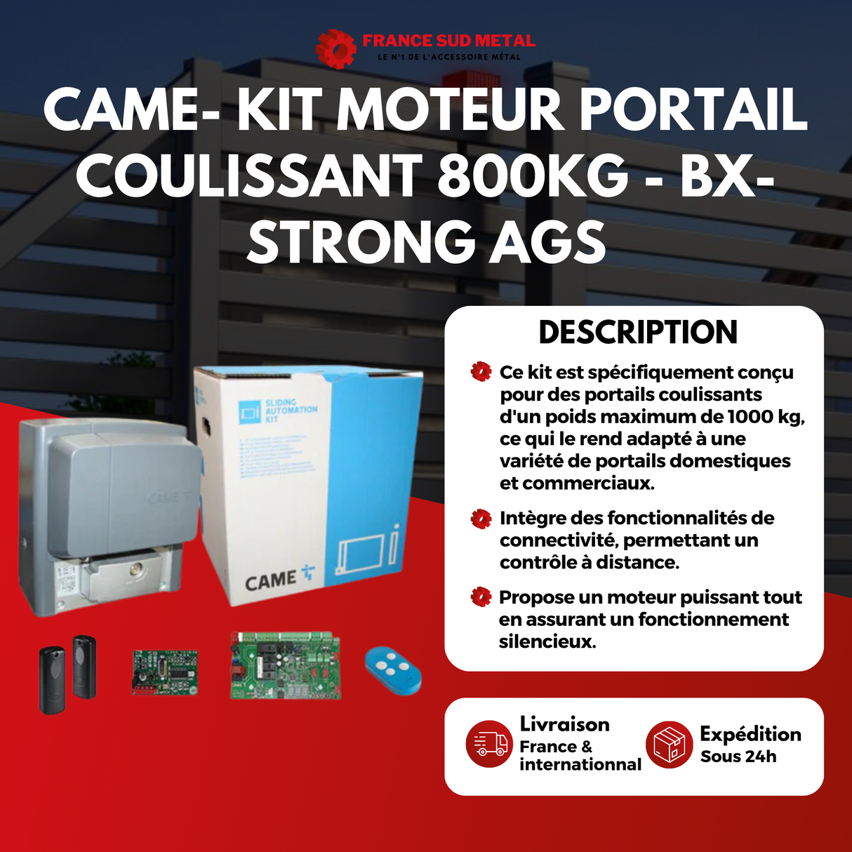 CAME- Kit Moteur portail coulissant 800KG - BX-STRONG-AGS-ZKIT -2