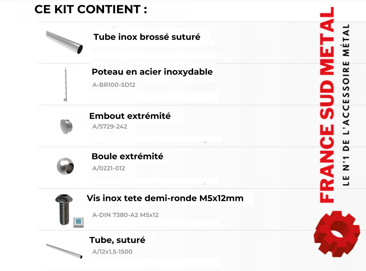 Kit complet garde corps inox 304 brossé - Montage latéral