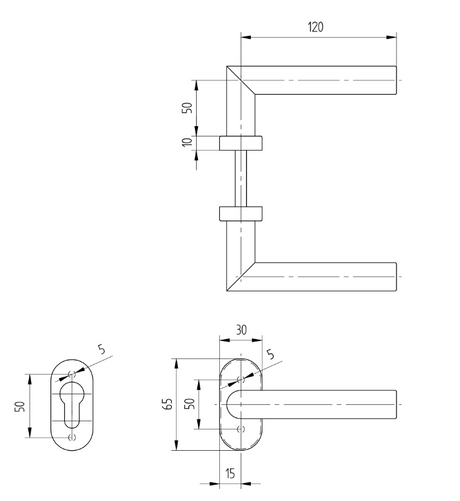 Ensemble poignée de porte d'intérieur à plaque - Inox 304 brossé 