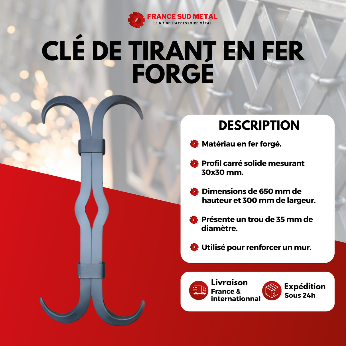 Clé de tirant ou croix de chainage en fer forgé 