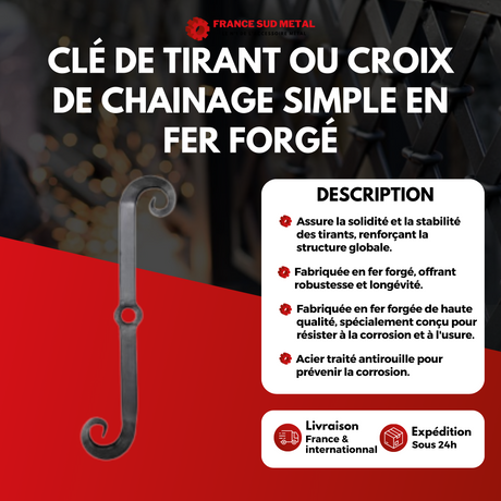 Clé de tirant ou croix de chainage simple en fer forgé