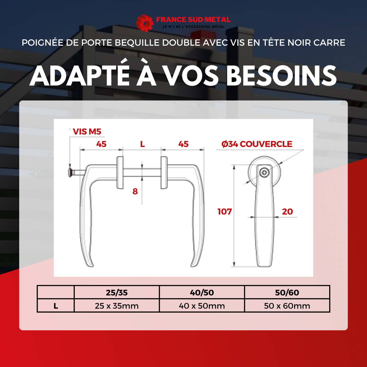 POIGNÉE DE PORTE BEQUILLE DOUBLE AVEC VIS EN TÊTE NOIR CARRE -4