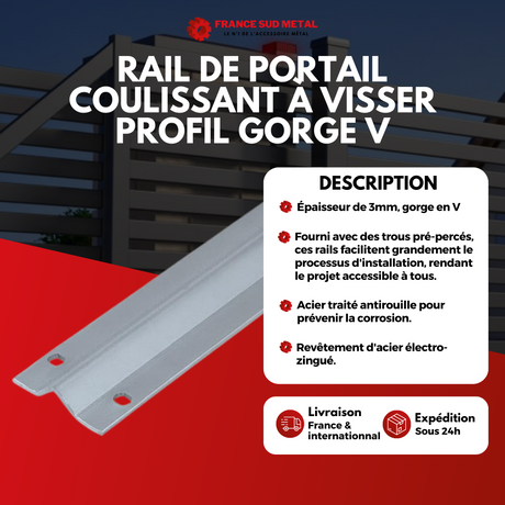 RAIL DE PORTAIL 3000mm COULISSANT À VISSER PROFIL _ HAUTE RESISTANCE