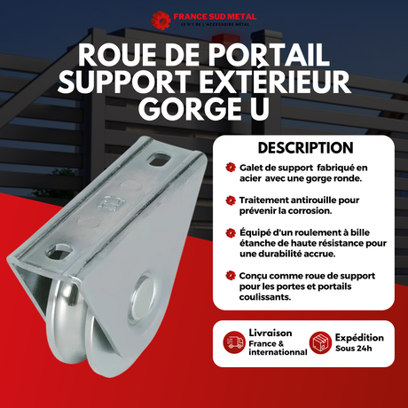 GALET SUPPORT EXTÉRIEUR GORGE RONDE - HAUTE RESISTANCE 600kg