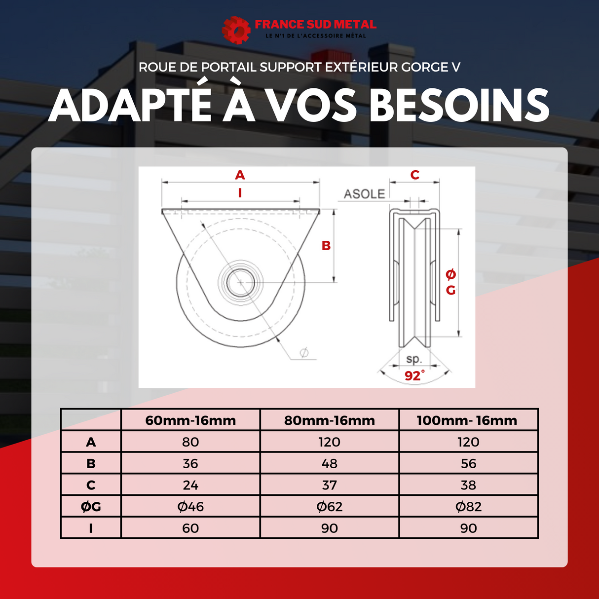 GALET DE PORTAIL SUPPORT EXTÉRIEUR GORGE V - ROULEMENT PRO -4