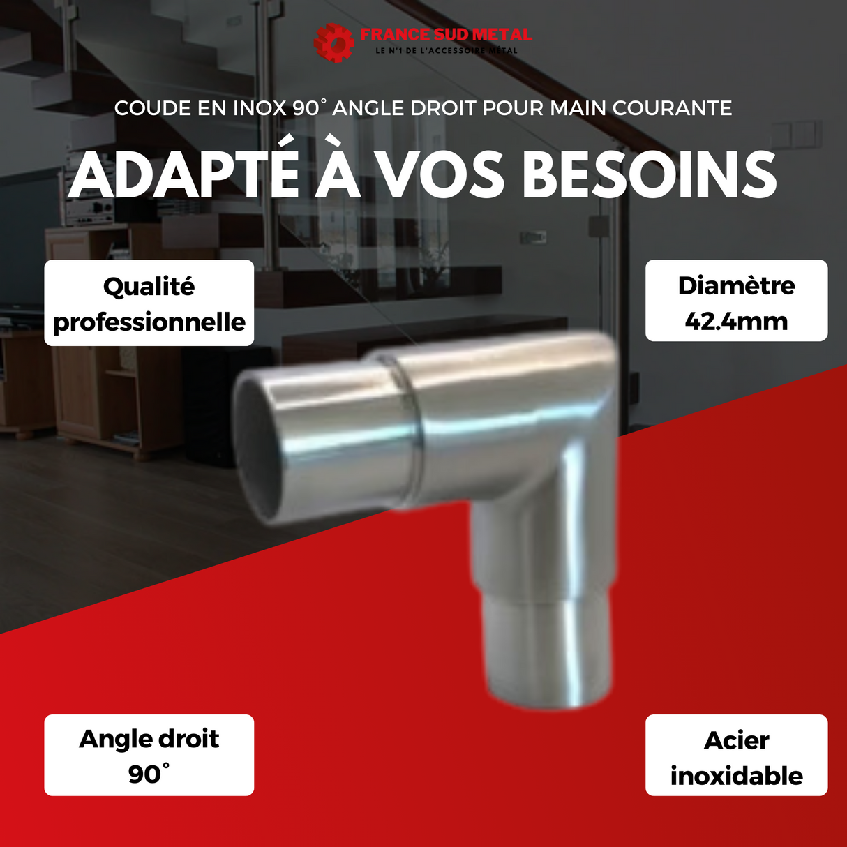 Coude en inox 90° angle droit pour main courante