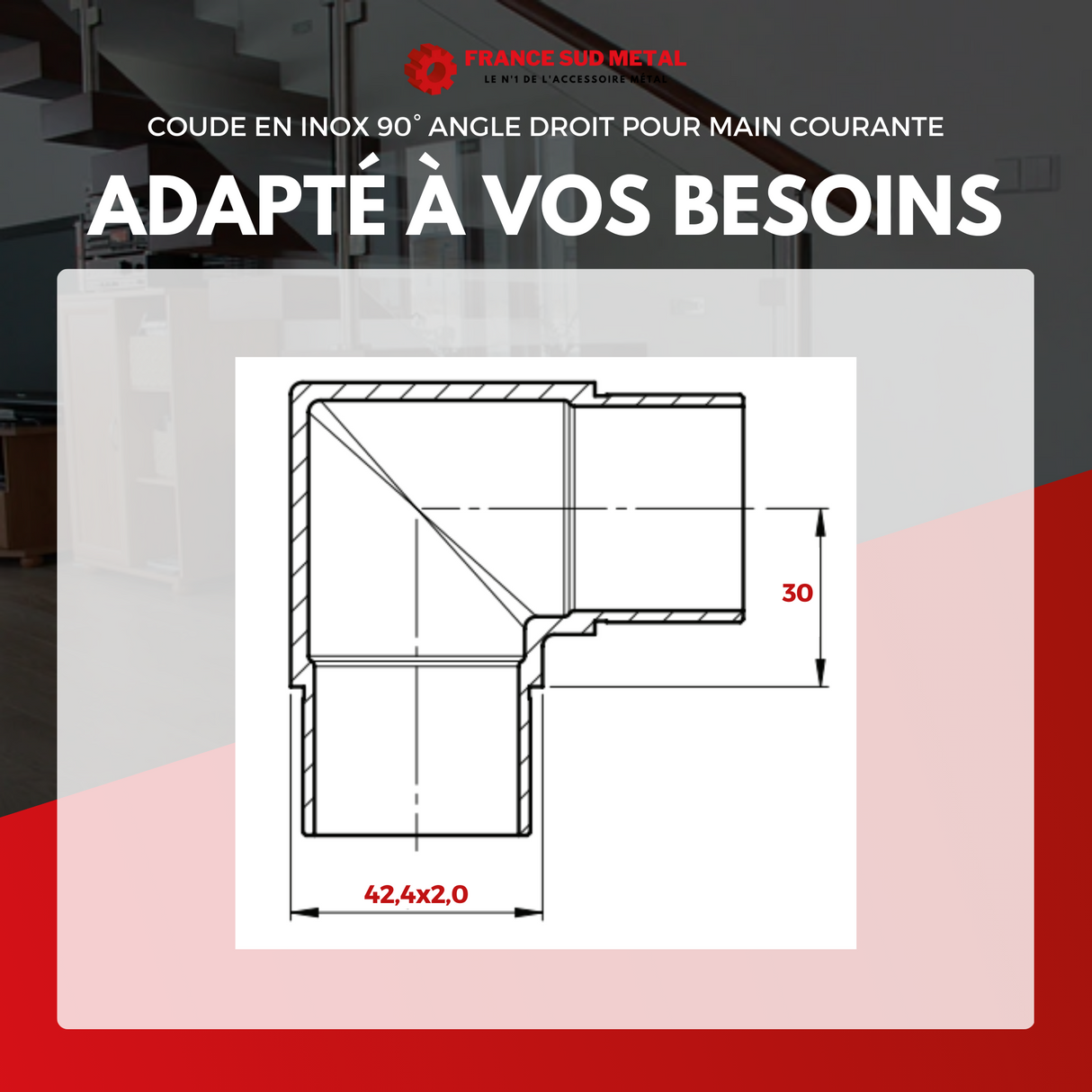 Coude en inox 90° angle droit pour main courante -4