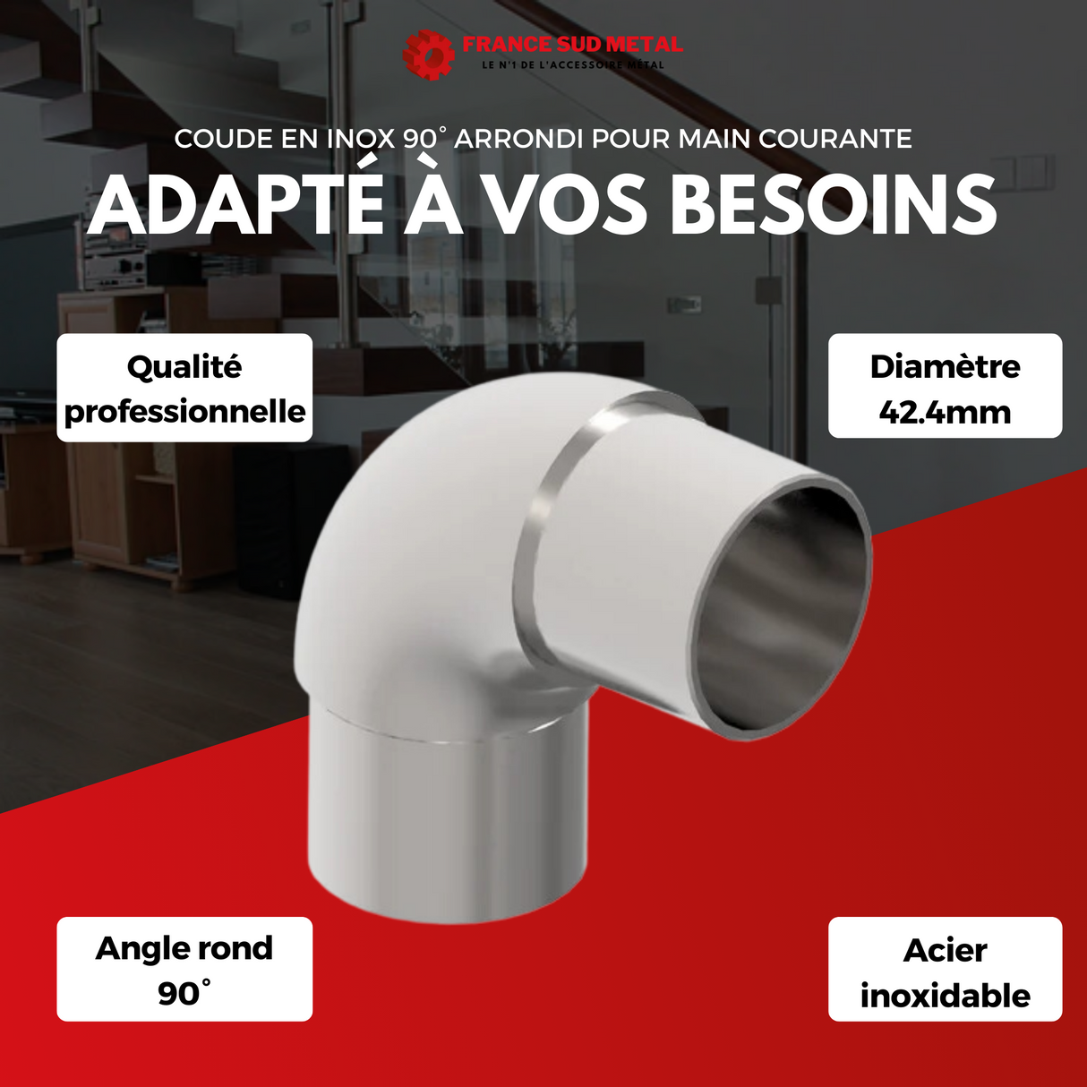 Coude en inox 90° arrondi pour main courante