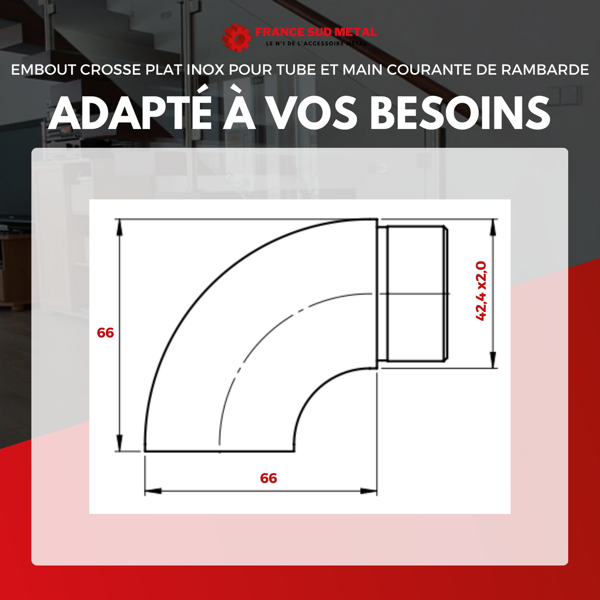 Embout crosse plat inox pour tube et main courante de rambarde -4