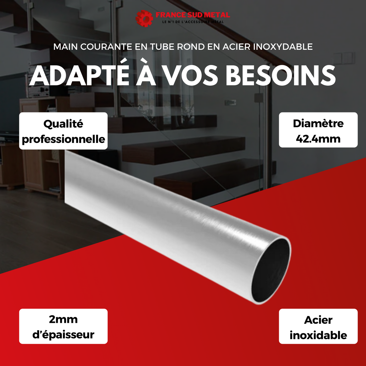 Main courante en tube rond en acier inoxydable -3