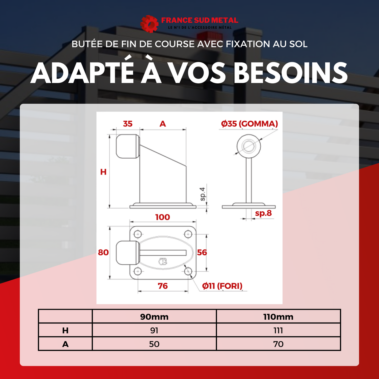 BUTÉE DE FIN DE COURSE AVEC FIXATION AU SOL POUR PORTAIL ET PORTE - TOP POWER -4