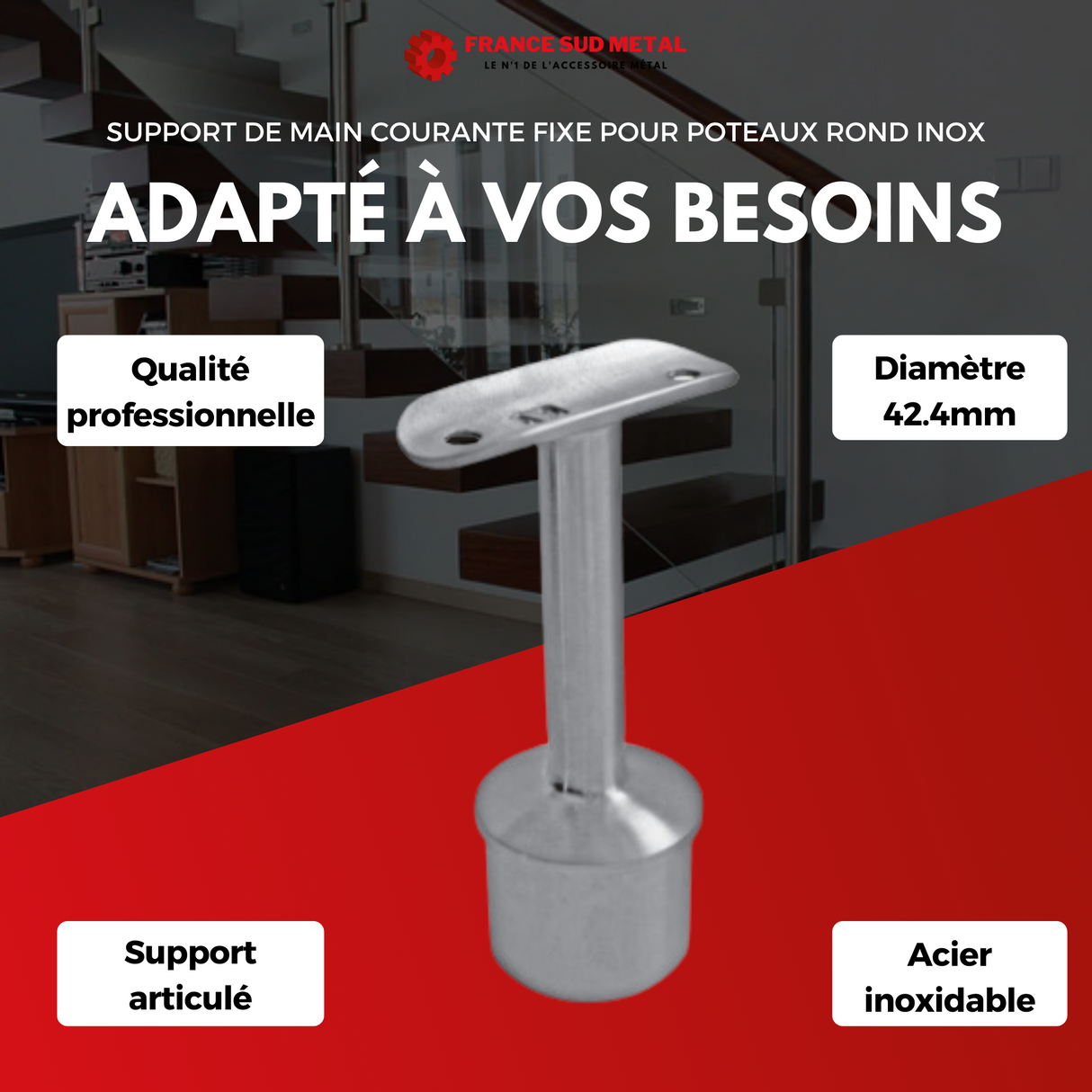 Support de main courante fixe pour poteaux rond inox -3