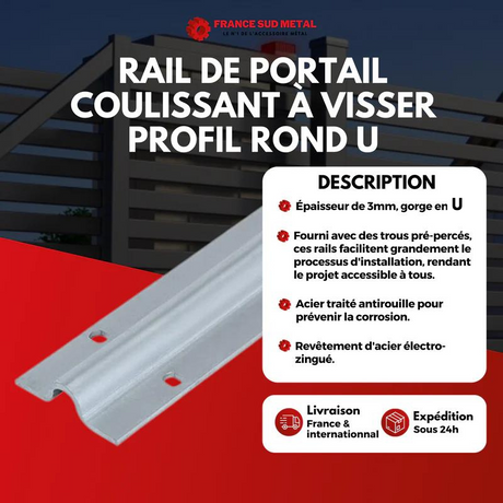 RAIL DE PORTAIL COULISSANT À VISSER PROFIL GORGE RONDE 