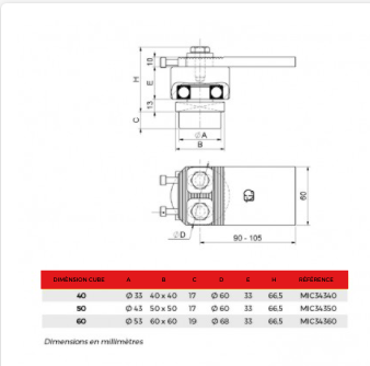 Pivot de portail réglable partie haut roulement à bille - carré